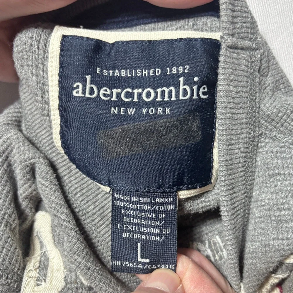 Abercrombie 92 Boys Large Grey Applique Waffle‎ Knit Thermal Long Sleeve Shirt
